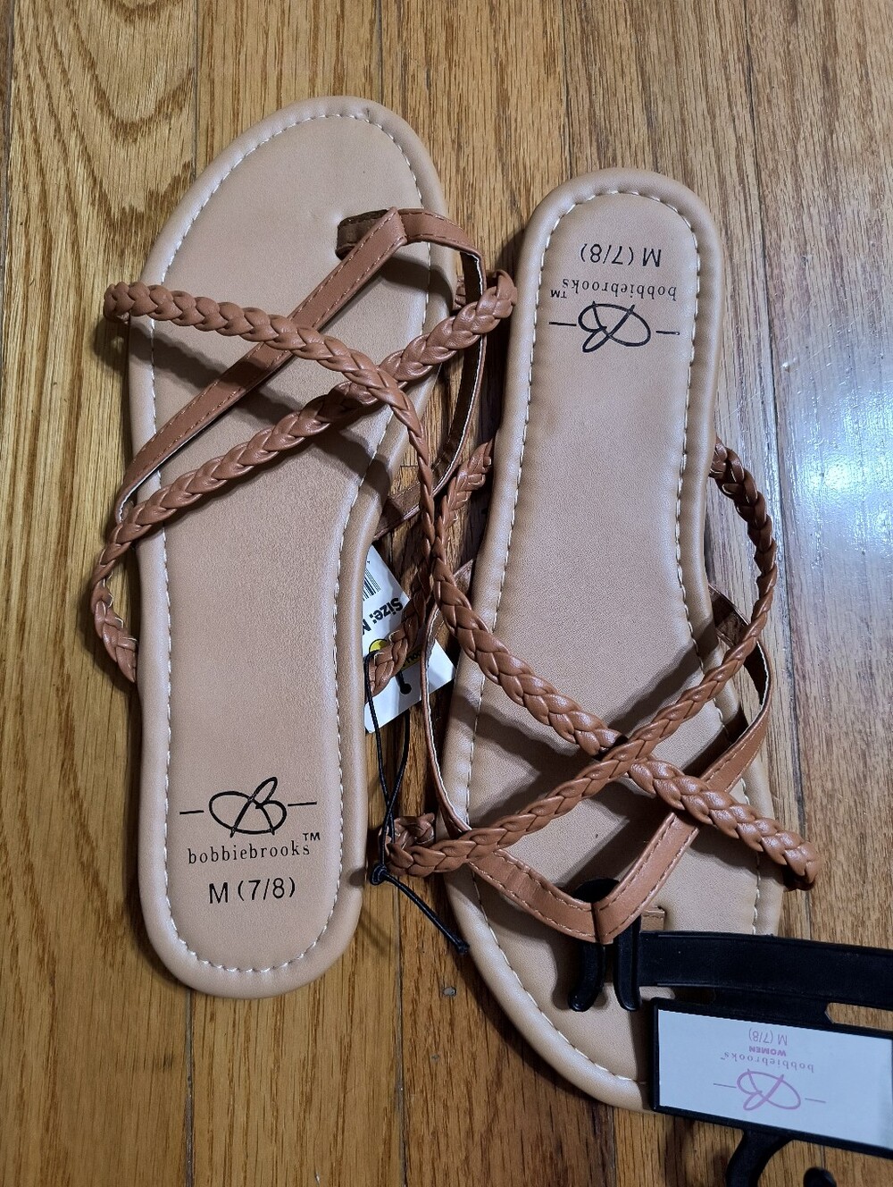 NWT Bobby Brooks braided brown flat sandals, women's 7/8